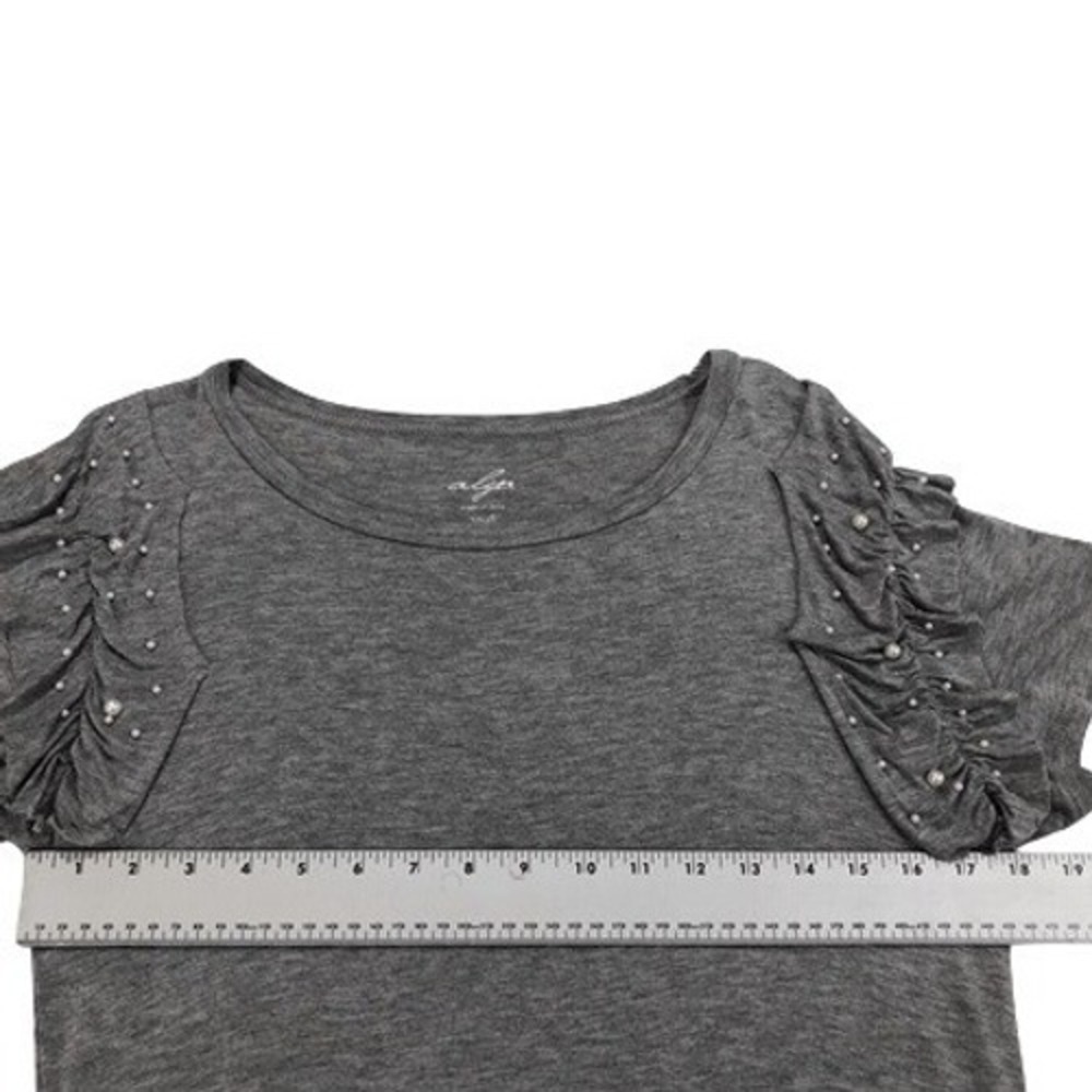 Alya Francesca's Grey Short Sleeve T-Shirt Dress Pearl‎ Ruffle Detail Size Small - Picture 5 of 8